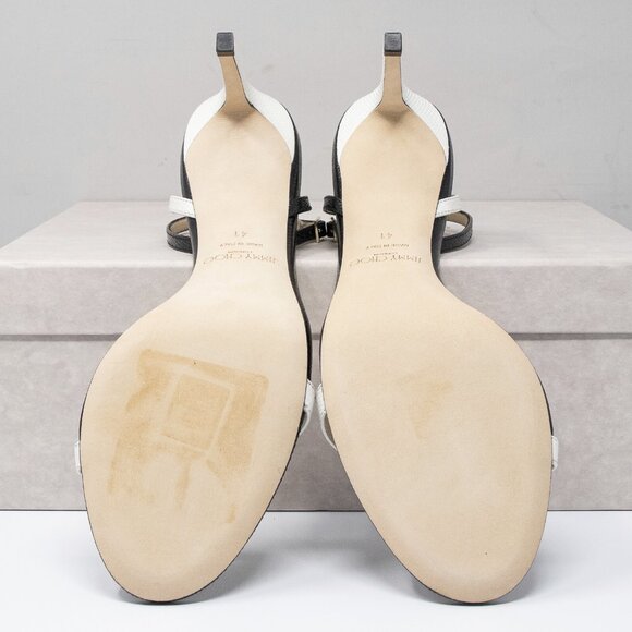 Jimmy Choo Minny 85 Black/White Leather Sandals (Multiple Sizes) - Picture 4 of 6